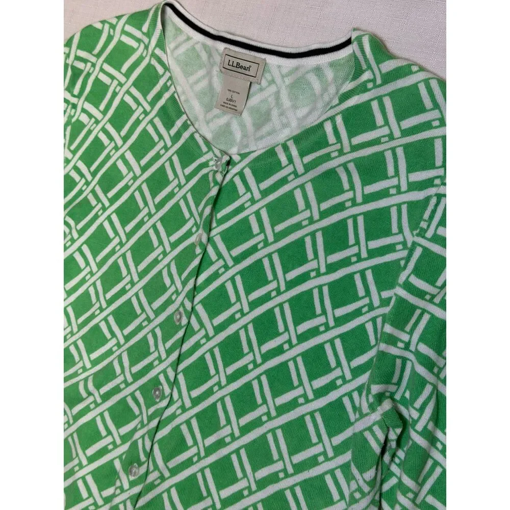 L.L. Bean Green Geometric Lattice Knit Grandmacore Preppy Retro Academia L